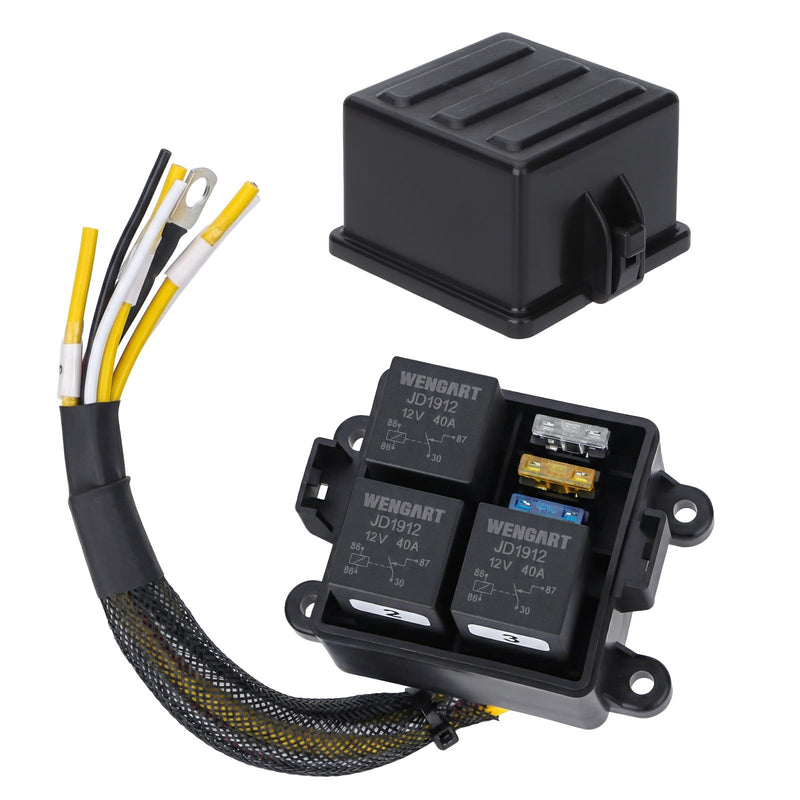 [Australia - AusPower] - Wengart 12V Compact Pre-Wired Fuse Relay Box WG33K, 3-Way Power Distribution Center with 40A JD1912 Relays & ATC/ATO Fuses, IP65 Waterproof Harness for Motorcycle, UTV, ATV, Marine & DIY Wiring, Black 3Relays3Way 