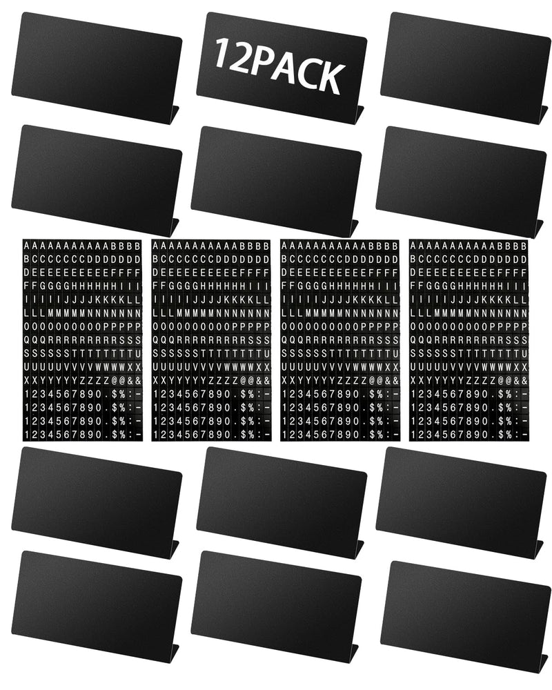 Mini Magnetic Letter Display Signs, Chalkboard-Style Reusable Food Price Labels, Durable Metal Kit with 6 Boards, 450 Magnetic Characters for Bakery, Café, Dessert Shop, Deli & Catering Use Black Board 12 Board + 4 Letter Sheet