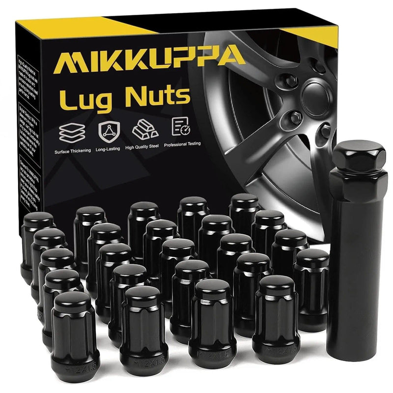MIKKUPPA 7/16-20 24PCS Wheel Lug Nuts - Replacement for 1984-1986 Toyota 4runner, 1969-1987 Blazer, 1970-1987 Jimmy, 1960-1987 K10 Aftermarket Wheel, Black 7/16"-20 Closed End Solid Spline Tire Nut 24 PCS