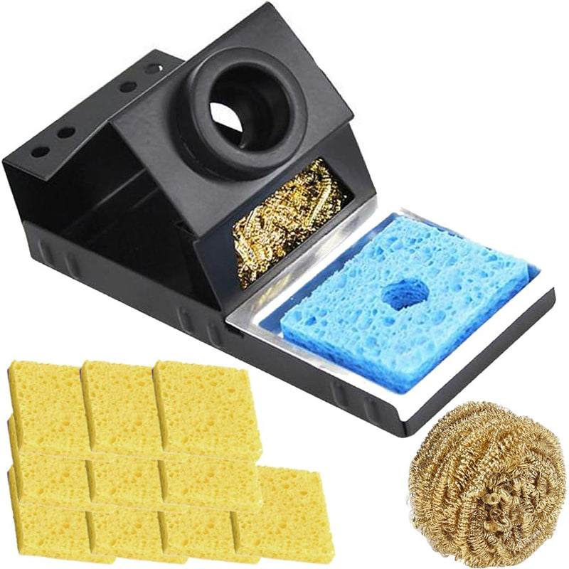 Soldering Iron Holder, Sturdy Portable Soldering Iron Stand with Brass Wool, Cleaning Sponge, Soldering Tip Slots, No Water Required
