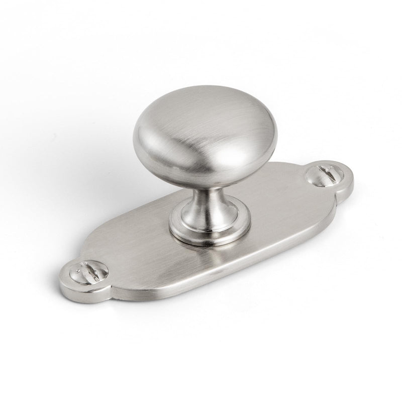 Goo-Ki Brushed Satin Nickel Zinc Alloy Cabinet Knob with Backplate - Single Hole Center Cabinet Pull Hardware for Bedroom, Kitchen, 2 Pack（8611-G013） Standard