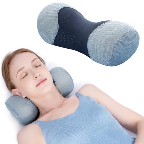 Cervical Neck Roll Traction Pillow ,Neck Shoulder Muscle Relaxer ,Cervical Spine Alignment & Tension Relief & No More Neck Pain &Breathable Pillowcase, Memory Foam, for Bed, Legs, Back and Yoga ﻿