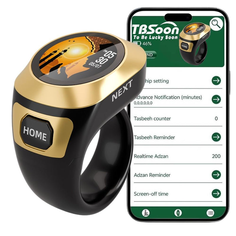 Color Screen Tasbih Smart Ring,Tasbeeh Counters,Prayer Smart Ring,Replaceable Pictures,Electronic Rosary,Forgiveness ring,Large Battery,Large Screen Display,Eid al-Fitr Eid al-Adha Ramadan Gift Black