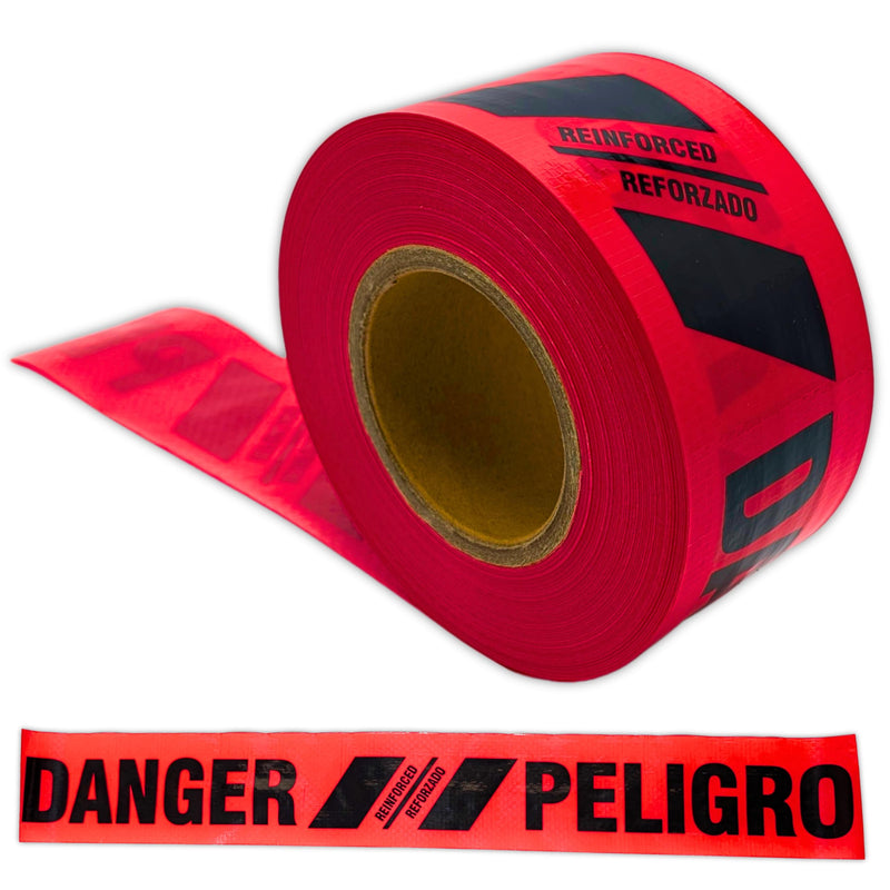 ACE Supply Reinforced Barricade Tape - Red Danger Tape Roll - 3" x300'x5mil - Barricade Tapes for Construction, Utility, Crowd Control, and Emergency Services Single Roll Danger Tape - 300 Ft