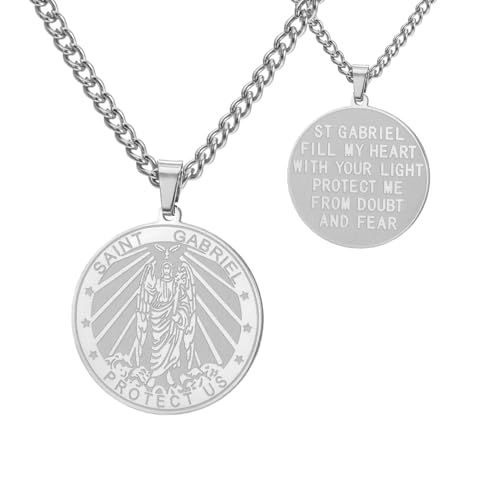 TEAMER Saint Gabriel Archangel Medal Necklace Guardian Blessing Hope and Protection St. Gabriel Necklace Amulet Religious Jewelry For Women Silver