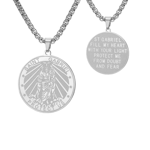 TEAMER Saint Gabriel Necklace Guardian Blessing Hope and Protection St. Gabriel Archangel Necklace Religious Jewelry For Men Silver