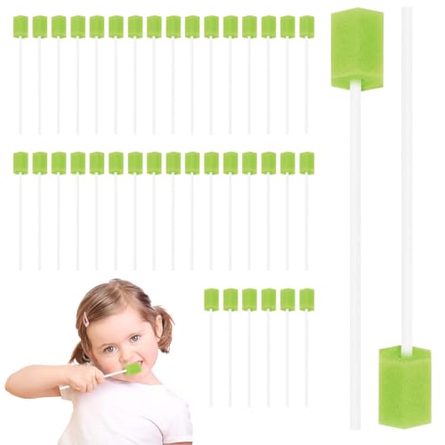 Pack of 100 Disposable Oral Care Sponge, Portable Mouth Sponge Sticks, Mouth Care Sticks, Cleaning Mouth Swabs for Daily Oral Care and Household Supplies of Adults, Children or Pets Green