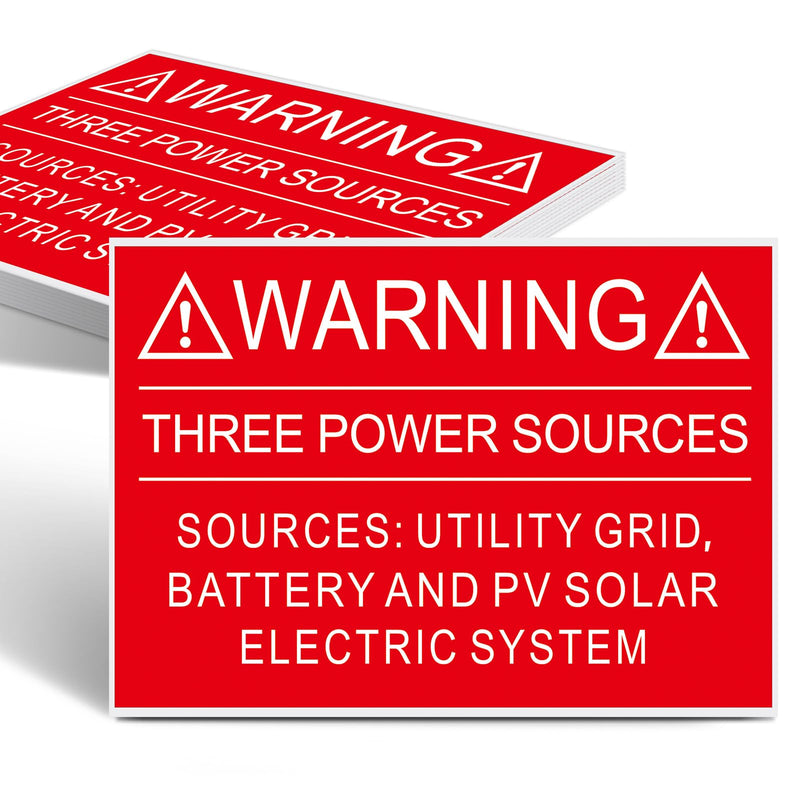 10 PCS Warning Three Power Sources Label - Utility Grid Battery and PV Solar Arc Flash Label - 3" x 4.5" Vinyl Safety Sign for Electrical Industrial Notices