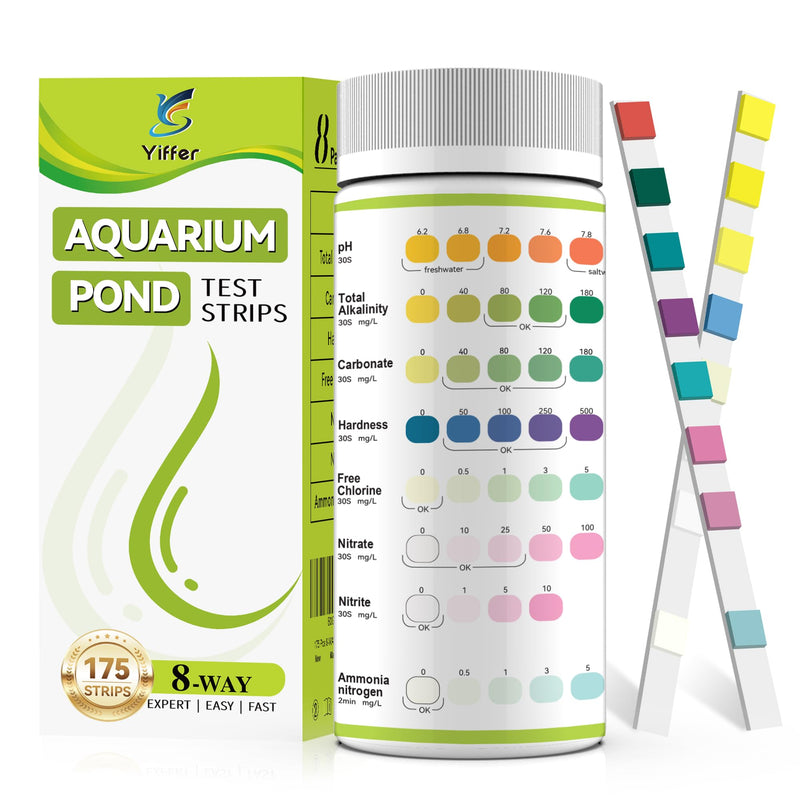 175-Count 8-Way Aquarium Test Strips with Ammonia-Accurate Test Ammonia,pH, Total Alkalinity, Carbonate, Hardness, Free Chlorine, Nitrate and Nitrite for Fish Tanks & Ponds