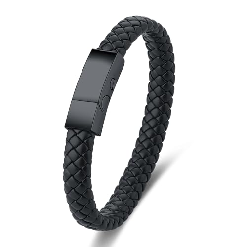 Cremation Jewelry Urn Bracelet for Ashes Leather Urn Memorial Bangle Ashes Keepsake Memorial Cuff Bangle Braided Wristband Bracelet for Women Men Black 20CM/7.87"