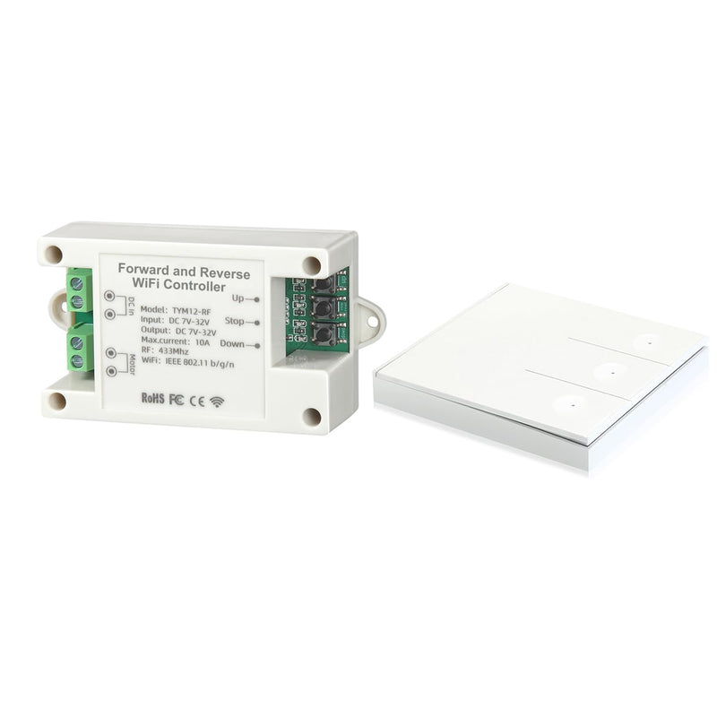 [Australia - AusPower] - WiFi Smart Linear Actuator Controller 10A Relay with Timer, Wireless Dual Control (Tuya WiFi+RF Remote) for 12V 24V 32V DC Motor, Forward and Reverse Switch & Schedule (White) White 