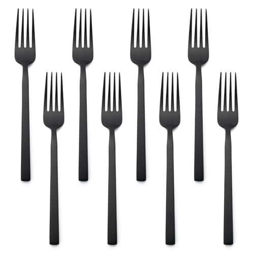 Alata Cube Black 8-Piece 7.1 Inches Forged Salad Forks Stainless Steel, Matte Satin Polished Cutlery Set, Dishwasher Safe