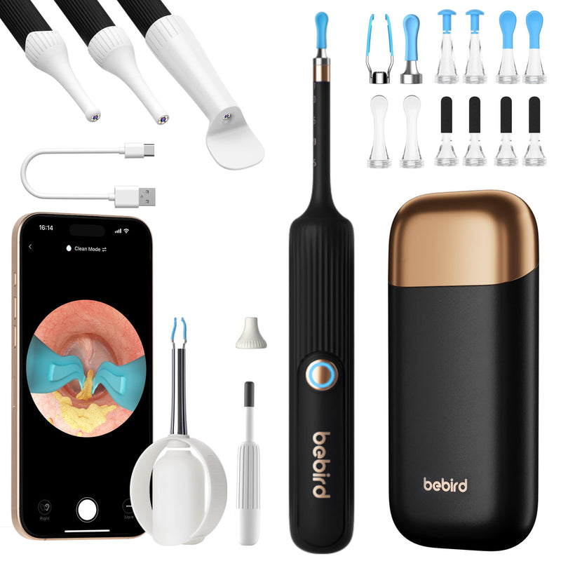 Bebird Visible Ear Cleaner, 1920P HD Adjustable Ear Cleaner with Camera and Light, Portable Ear Care Tool with Storage Box for Adults and Children, Compatible with iOS and Android Black