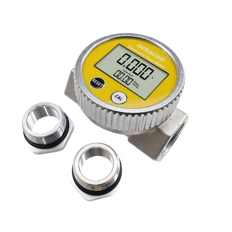 Fuel Water Meter with 3/4 Inch Adapters, 1 Inch NPT Digital Turbine Flow Meter w/LCD Display, Waterproof EMI Protection, 2.4-26.4 GPM for Gasoline Diesel Water Kerosene Gallon, QTS PTS, L, m³