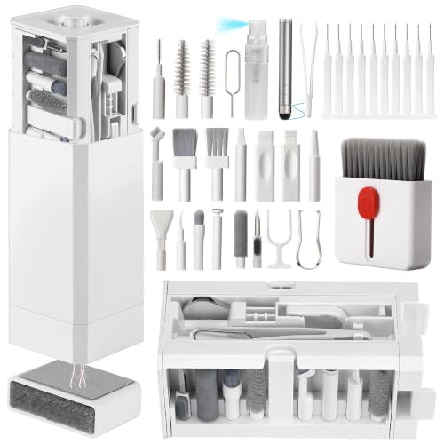 Cell Phone Cleaning Kit, iPhone Cleaning Kit for Charging Port Cleaner Keyboard Cleaning Kit for Airpods/Android/USB C/Earbuds/Laptop/iPad/Camera Lens with Stylus Pen (White, Brush Refill) White (with 10 Mini Brush)