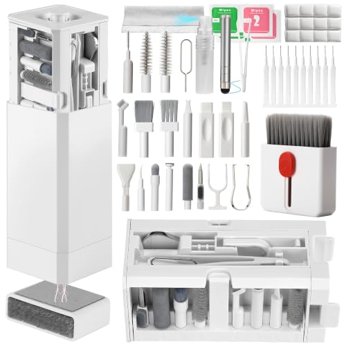 Cell Phone Cleaning Kit, iPhone Cleaning Kit for Charging Port Cleaner Keyboard Cleaning Kit for Airpods/Android/USB C/Earbuds/Laptop/iPad/Camera Lens with Stylus Pen (White, Elite Pack) White (Elite Pack)