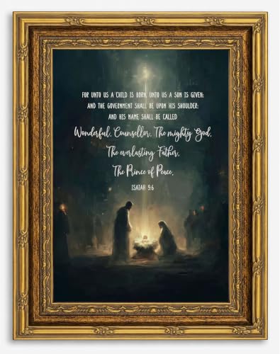 Gold Framed Christmas Christian Nativity Scene Canvas Wall Art Bible Nativity -Framed 24"L x 16"W