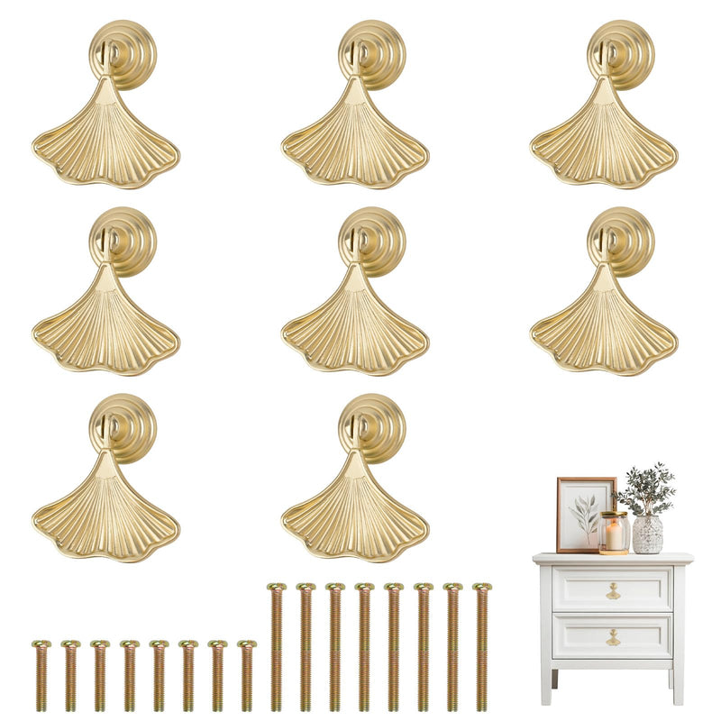 MOROBOR Ginkgo Leaf Shape Knob Handles, 8 PCS Golden Drop Pendant Pull,Hardware Drawer Single Hole Handle for Wardrobe Cupboard Closets Cupboard Gold
