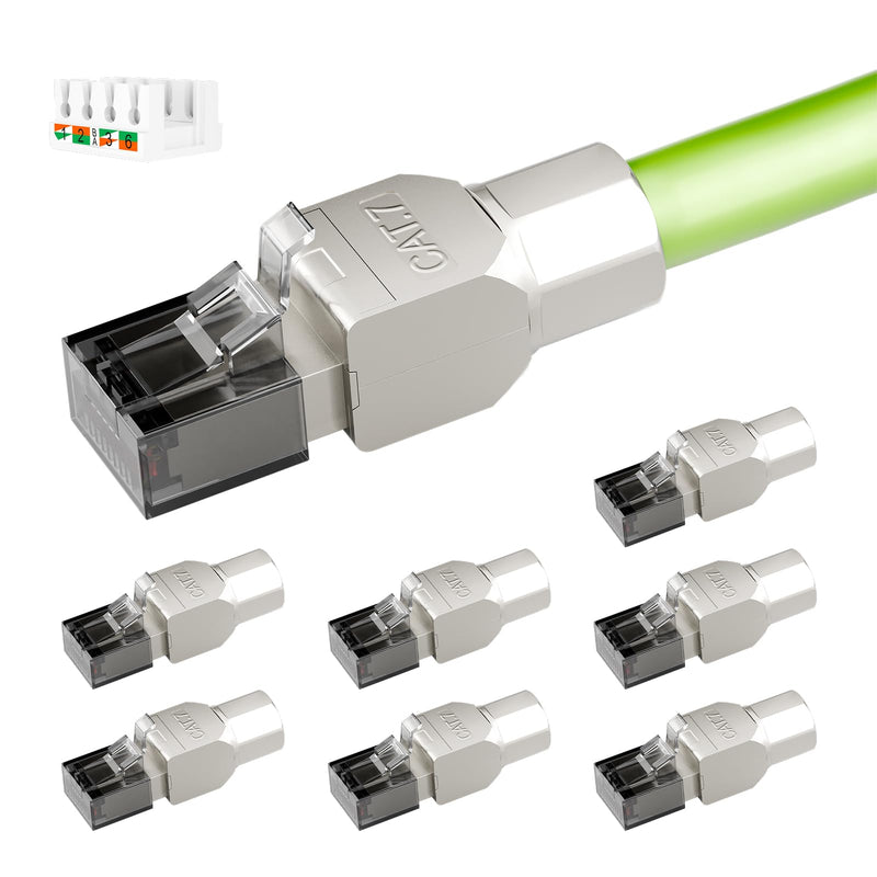 Network Connector Cat7 Tool-Free, 10 Gbit/s 600 MHz, Shielded RJ45 Connector, Tool-free POE for Cat7 Cat6A Installation Cable, Gold-Plated LAN Plug Cat 7 Tool-Free, Reusable, Pack of 8, Grey | Geschirmt RJ45 Stecker Werkzeuglos PoE für Cat7 Cat6A Verle...