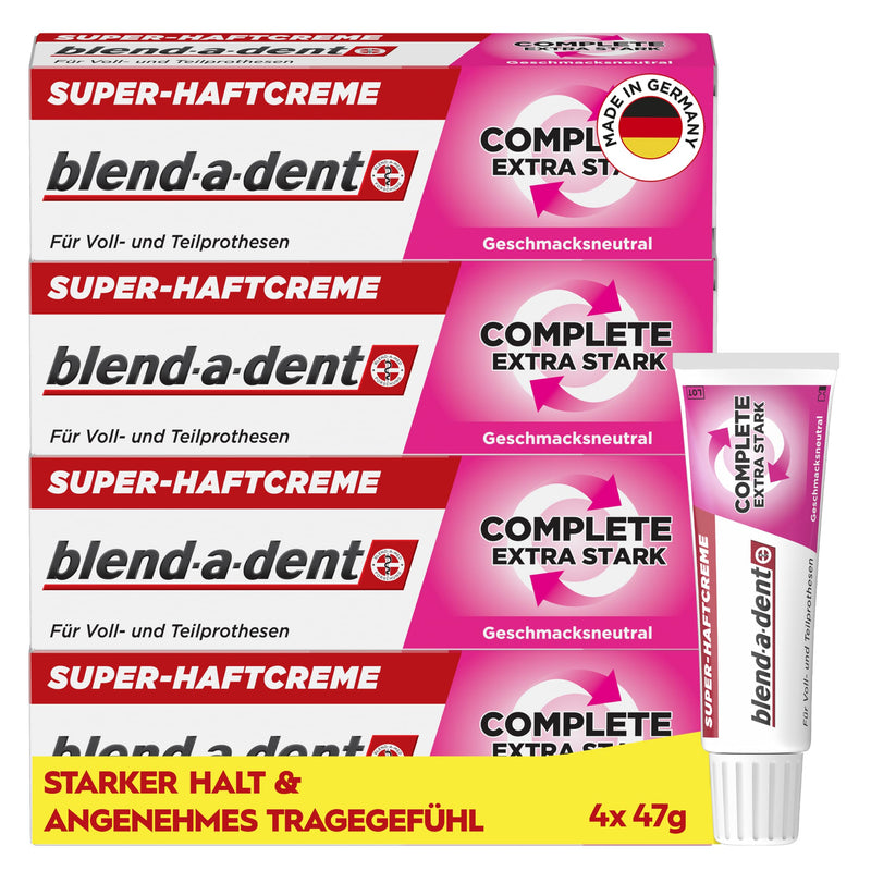 Blend-a-dent Complete Adhesive Cream, 4 x 47 g, Strong Hold and Comfortable to Wear for Dentures, Neutral in Taste 4x 47g Tasteless