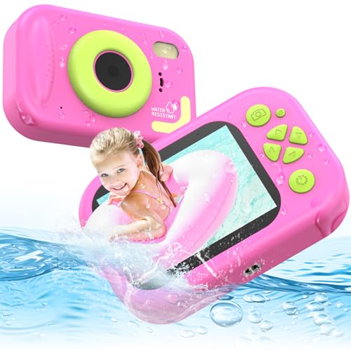 Kids Waterproof Camera, IP67 Underwater Digital Camera, 1080P 48MP, 32GB Pink