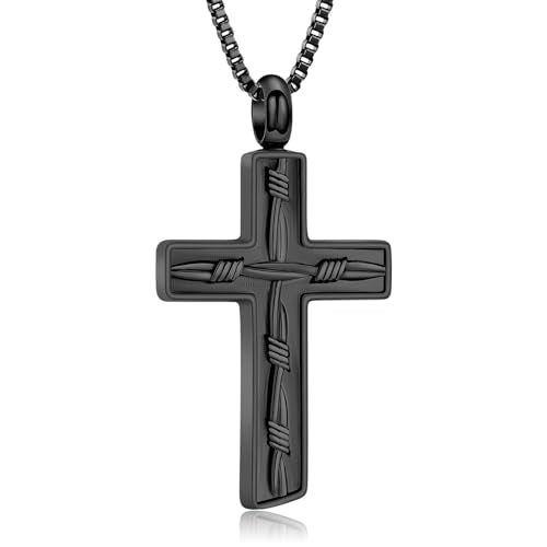 XSMZB Cross Urn Necklace for Loved Ones Memorial Ash Holder Cross Cremation Jewelry for Ashes Pendant Funeral Keepsake Necklaces Gift Black