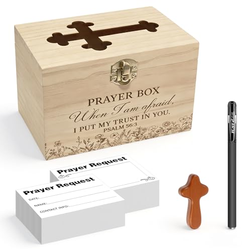 Prayer Box with Slot,200 Catholic Prayer Request Cards-Pen and Cross Jewelry Gifts,Used for Daily in Church Worship and Religious Devotions,Christian First Communion Gifts. (200) 200