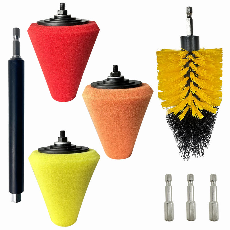 Car Wheel Hub Drill Polishing Cone Sponges, Polishing Pads, Polishing Balls, with Handheld Extension Holder, Suitable for Standard Household Electric Drills. (Cone_8) cone _8