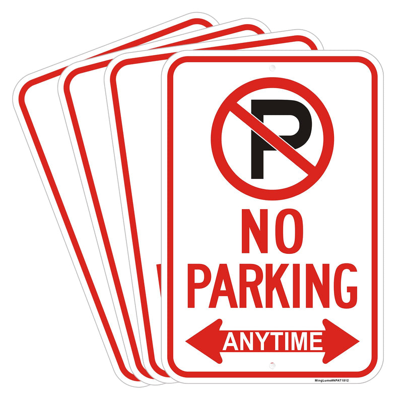 4 Pack Large No Parking Anytime Signs with Arrow, 18x12 Inch Rust-Free Reflective Aluminum, Weatherproof & Fade Resistant for Traffic Control on Streets, Business, Fire Lane. Easy to Install Red White Black- 4 pcs