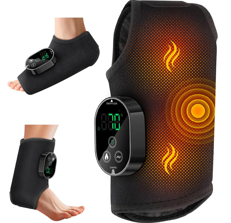 Foot Massager for Neuropathy Plantar Fasciitis Pain Relief, Cordless Heated Vibrating Cloud-Soft Ankle Wrap Feet Massage, Portable 2H Run Time, 6 Heats, 3 Modes, Auto-Off Timer, 1pcs Blackx1