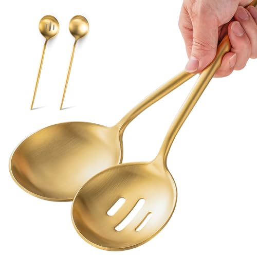 O.C.E. 4 Pcs Serving Spoons Set,Includes 2 Serving Spoons and 2 Slotted Spoon,Large Spoon for Catering Buffet,Matte Gold Utensils,Dishwasher Safe,10.3 Inches Matte Gold