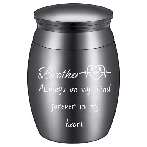 CREATCABIN Mini Keepsake Urn Small Brother Urn Black Alloy Miniature Memorial Cremation Sharing Ashes Holder Container with Bag Spoon Cloth for Funeral Burial Human Commemorative 1.6 x 1.2 Inch