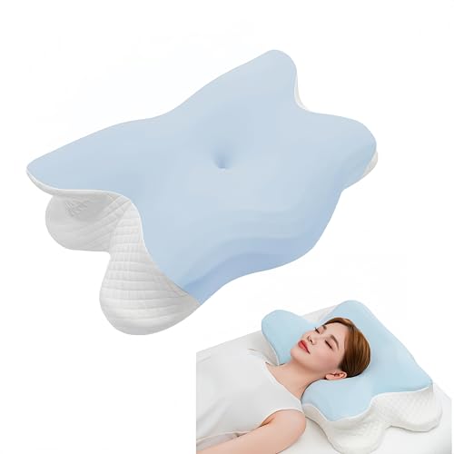 Aylashine Cervical Pillow for Neck Pain Relie,Hollow Design Odorless Memory Foam Pillows with Cooling Case, Adjustable Orthopedic Bed Pillow for Sleeping,Suitable for Both Side and Back Sleepers.Blue Blue
