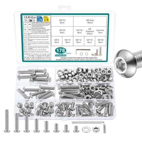 WUJIAQIU 178-piece M6 screw assortment kit with hex button head screws and bolts in storage case