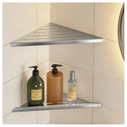 YACVCL Corner Shower Shelf,Brushed Nickel 304 Stainless Steel 10" Slot Design Recessed Corner Shelf Bathroom for Tiled Wall,No-Drill Rack Storage Bathroom Accessories,2 Pack Brushed Nickel 2 Pack