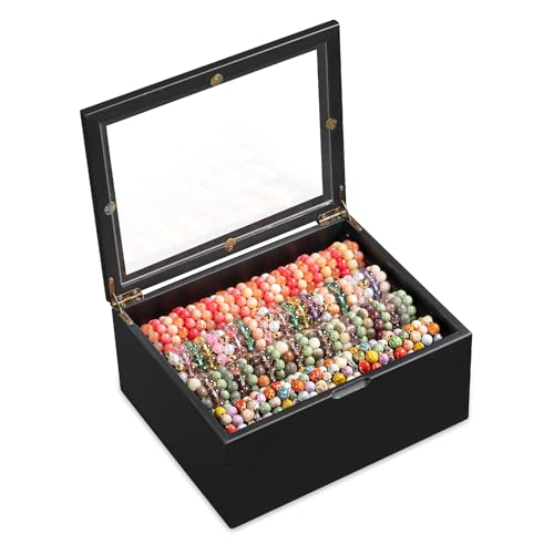 Bracelet Storage Box Holds Up to 150 Bangles, Bracelet Organizer with Clear Lid & Rods, Jewelry Display Case for Multiple Sizes, Dust-Proof Design(Black) Black