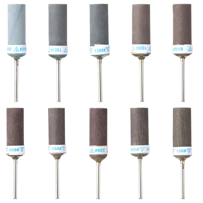 Pack of 10 Grit Sanding Sleeves Set with 2.3 mm Shaft for Rotary Tool, Sanding Attachments, Sanding Bits Set for Stone and Wood Sanding (180/240/320/400/600/800/1000/1200/1500/2000)
