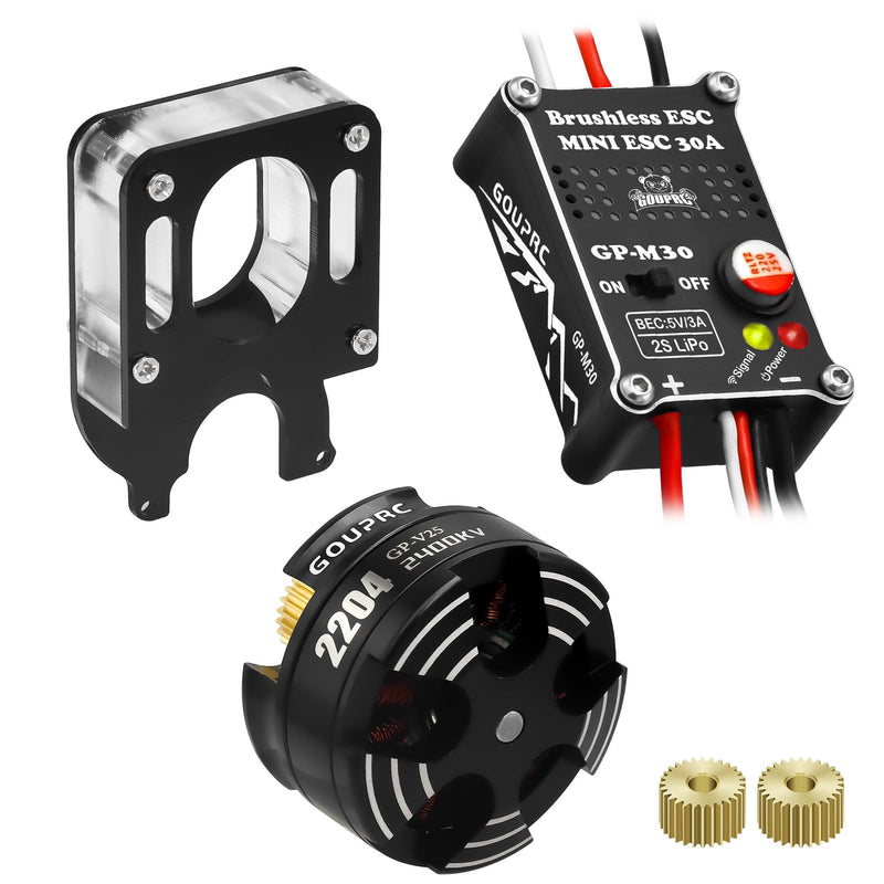 GOUPRC 2204 2400KV Brushless Outrunner Motor with Clean Mount & 30A Brushless ESC Combo Kit for SCX24 Axial 1/24 Remote Control Crawler Truck Car Motor+30A ESC+Clean Mount