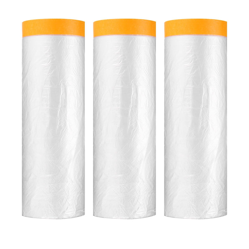 HARFINGTON 3pcs Pre-Taped Masking Film 43.3" x65ft Adhesive Tape and Drape Painters Plastic Drop Cloth Film with Tape Plastic Sheeting for Automotive Painting Covering, Clear 43.3"x65ft 3