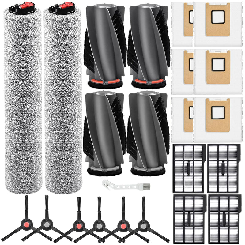 Accessory Kit Compatible with eufy Omni E28 / Omni E25 Robot Vacuum, 23-Pack Replacement Parts with 2 Sets Rolling Brushes, 2 Roller Mops, 4 Filters, 6 Dust Bags, 6 Side Brushes, 1 Cleaning Brush