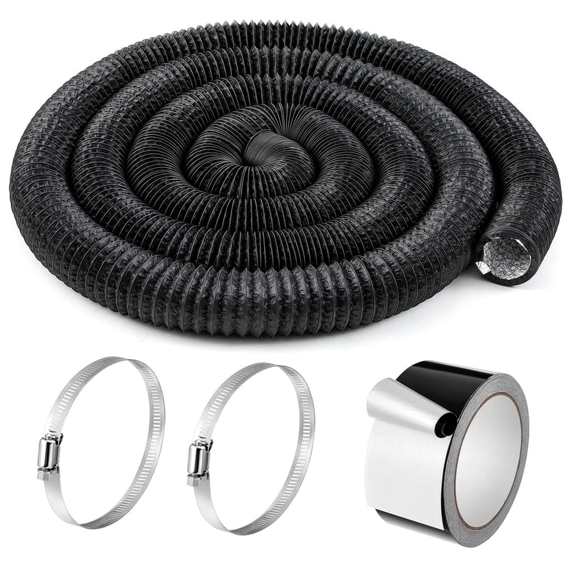 Zonon Dryer Vent Hose 3 Inch x 16 Feet Flexible Aluminum Foil Ducting Non Insulated with Stainless Steel Clamps and Aluminum Tape for Pipe, HVAC Heating Cooling Ventilation and Exhaust(Black) Black