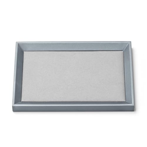 Oirlv grey leather jewelry tray with compartments, measuring 9.1 by 5.9 inches, perfect for organizing rings and necklaces.