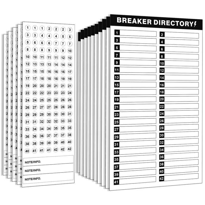 15 Sheets Breaker Panel Labels, Includes 10 Breaker Directory Stickers and 5 Number Stickers Waterproof Durable Self-Adhesive Electrical Panel Labels (Black)