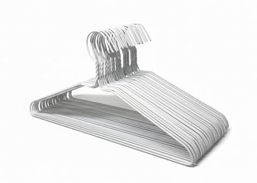 Bulk Pack of 30 White Plastic Coated Metal Wire Hangers – Heavy Duty 13-Gauge Steel, 16” Wide (40.5cm), Rust-Resistant Drip Dry Clothes Hangers