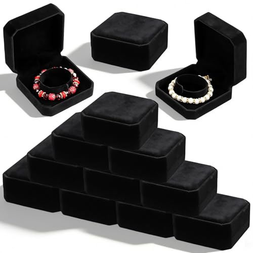 12 Pcs Velvet Bracelet Box Classic Black Bracelet Gift Box Case for Jewelry Gift Storage Bangle Organizer Holder for Wedding Engagement Proposal Birthday Anniversary