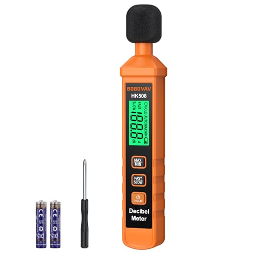 Sound Level Meter, Digital Decibel Meter 30-130dB, Portable Sound Level Meter A-Rating, MAX/MIN, Data Storage, Fast/Slow Reaction, LCD Display for Household, Factories, Workshop