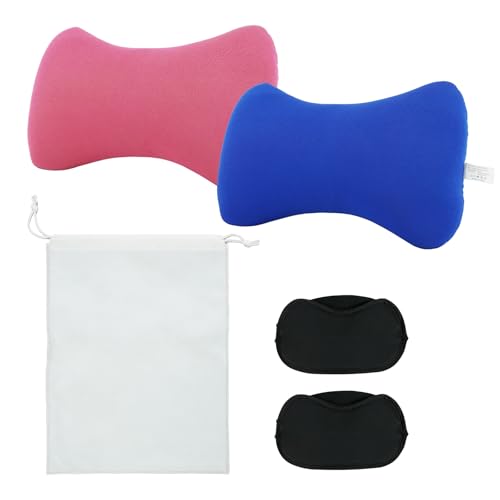2 Pcs Microbead Neck Pillow with Eye Masks and Bag 15 x 8 x 4.7 Inch Comfortable Support Bolster Soft Cushion Bone Headrest for Adults Back Home Sofa Bed Sleeping Travel (Pink, Blue)