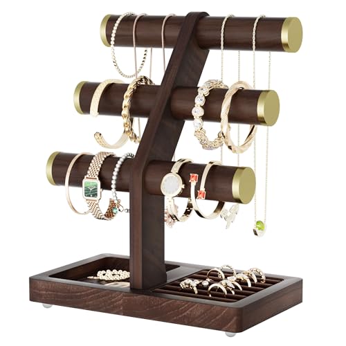 SRIWATANA Walnut Wood Bracelet Holder, T-Bar Jewelry Display Stand