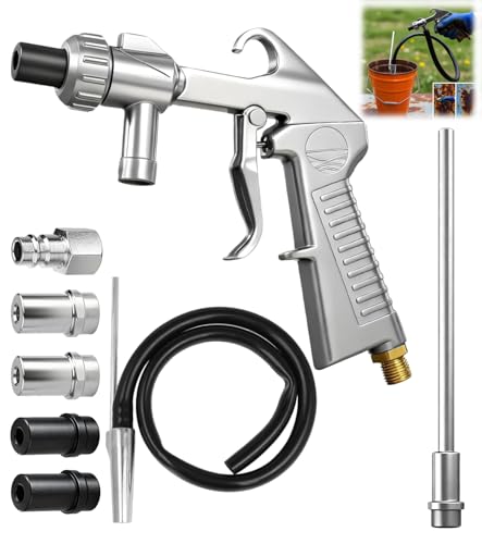 Sandblasting Gun Compressed Air Set, Sand Blasting Devices with Long Nozzle, 5 mm/6 mm Calibre, Suction Conveyor, 1 M Rubber Hose, Air Intake Connection, Degreaser and Blasting Agent for Surface Treatment