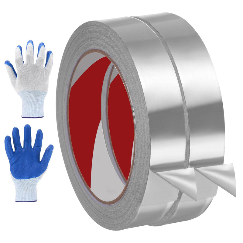 MECCANIXITY 2 Pack Aluminum Foil Tape, 22 Ftx0.8inx5.9mil Heavy Duty HVAC Tape Metal Duct Tapes Heat Resistant Tape Insulation Tapes with Gloves for Air Ductwork, Dryer Vent, HVAC Sealing